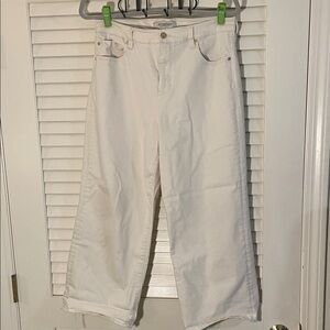 Liverpool Cream Cropped Raw Edge Wide Leg Soft High Waisted Jeans